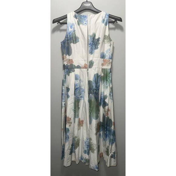 Calvin Klein Women’s Floral Fit & Flare Dress Size 8 White Blue Green Sleeveless - Picture 1 of 7